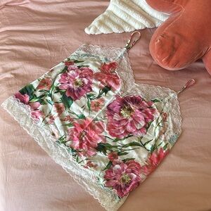 Express Satin Floral Lace Trim V-Neck Downtown Cami Women size L